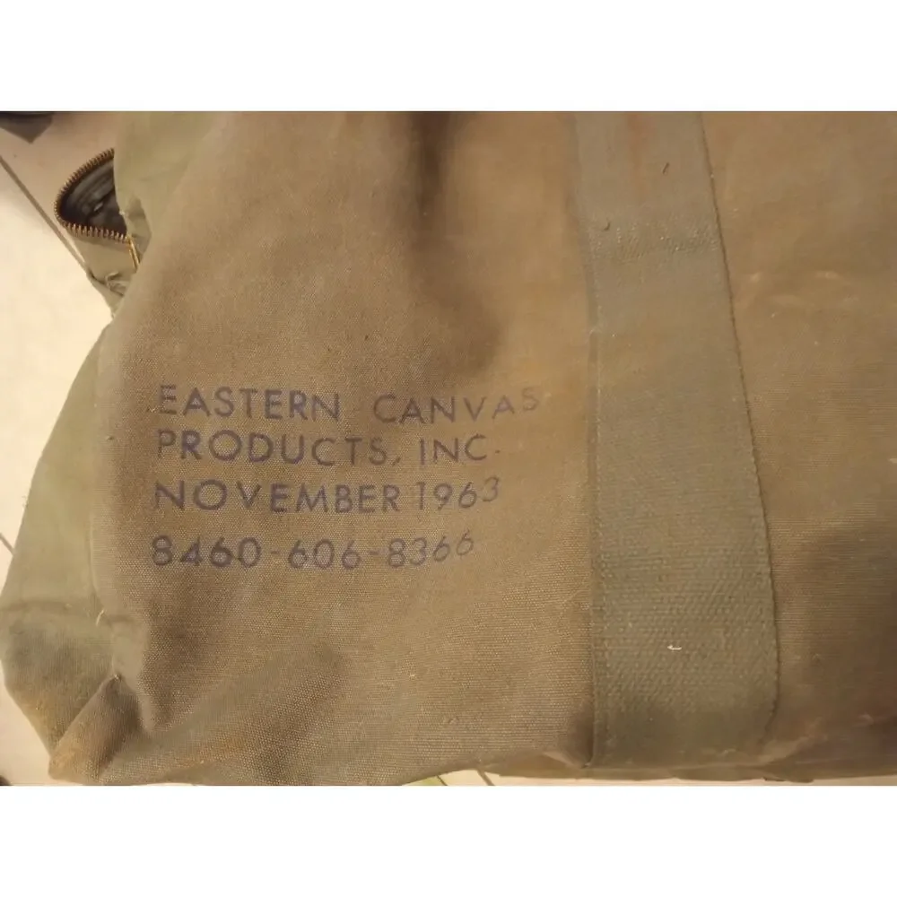 Vintage 1963 US Military Flyers Kit Bag Olive Drab Canvas Aviator Duffle Bag